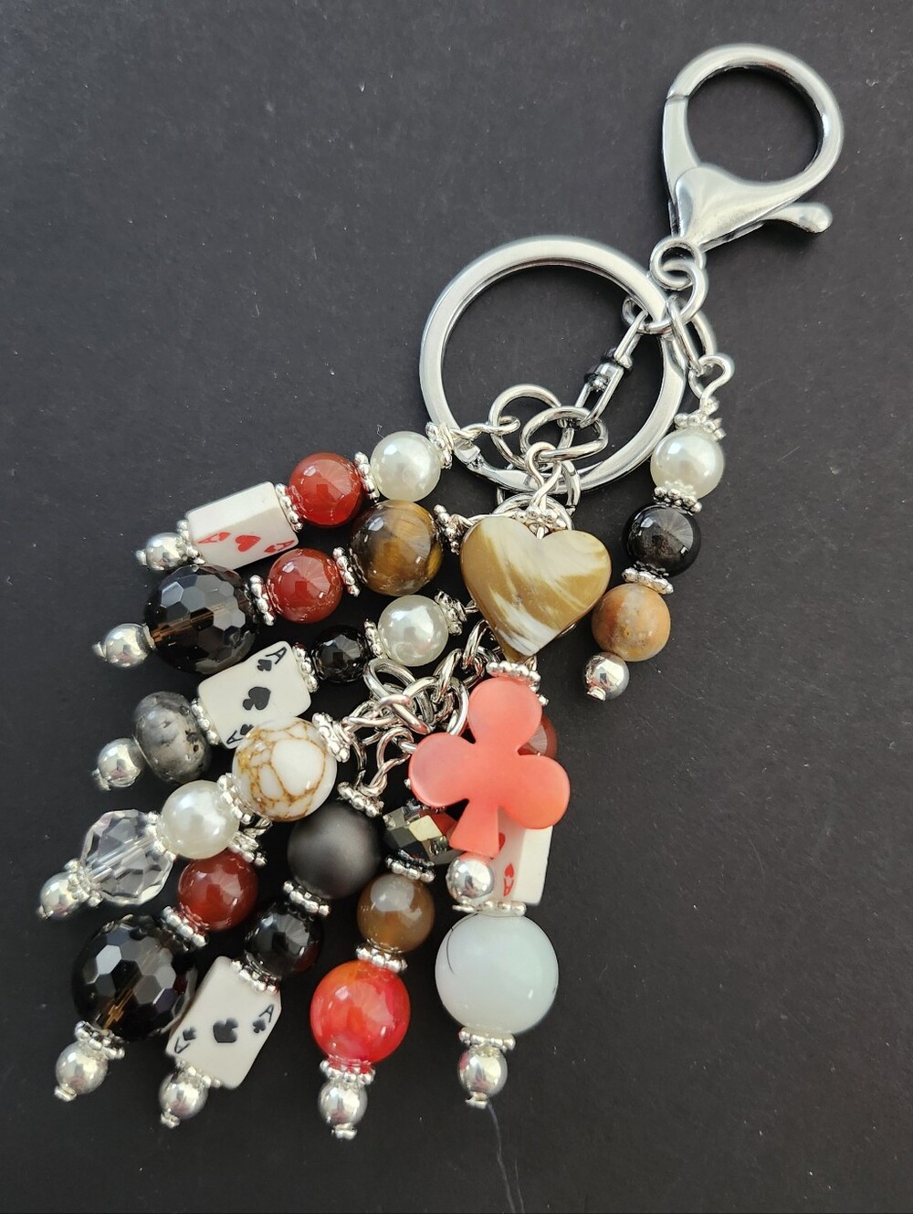 Gambler Purse Charm or Keychain Carnelian Tigers Eye Agate Handcrafted
